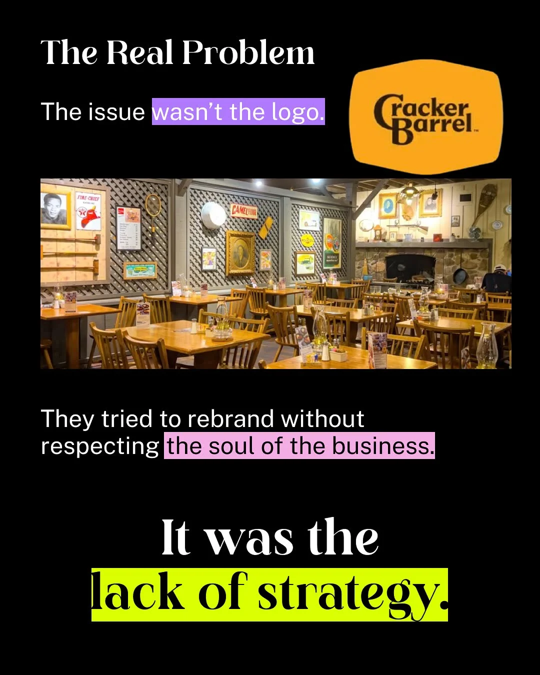 How I would have handled the Cracker Barrel rebrand — original Instagram carousel, slide 5 of 10